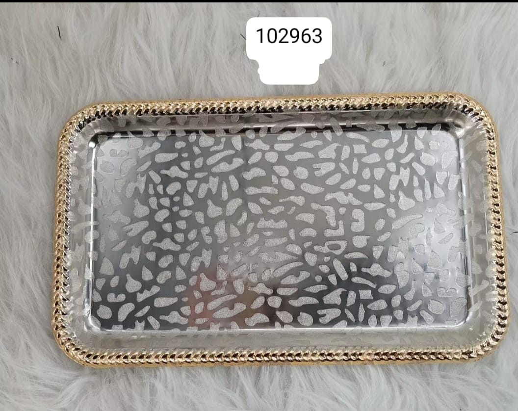Luxury Stainless Steel Serving Tray with Golden Border
