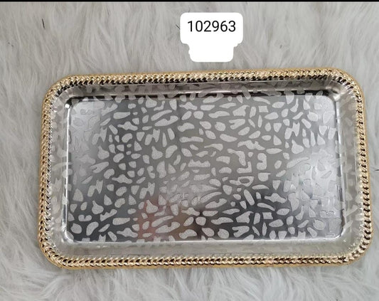 Luxury Stainless Steel Serving Tray with Golden Border