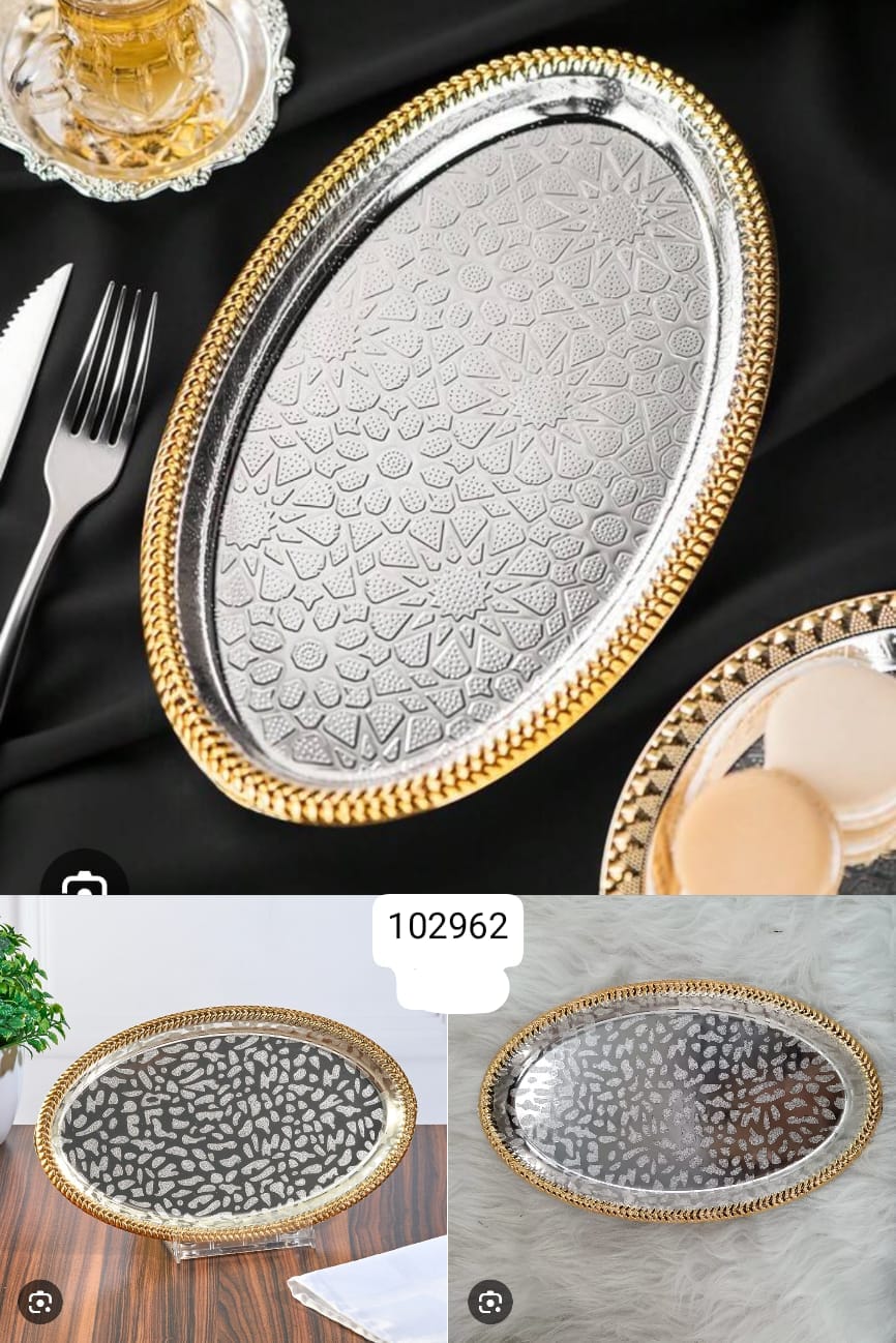 Stainless Steel Decorative Tray – Elegant Golden Polished Serving Platter