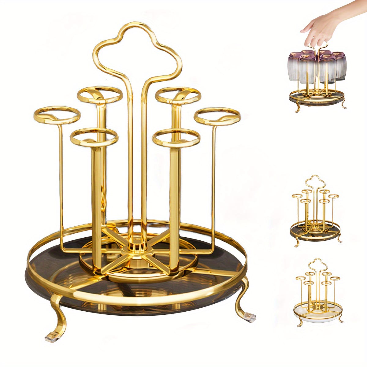 6 pcs Golden Glass Stand Rotate With Tray.