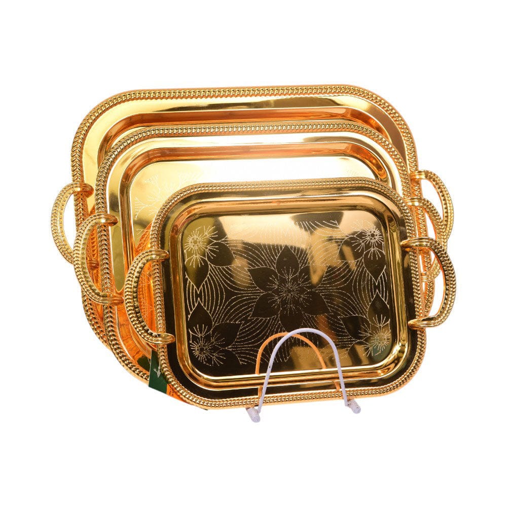 TRAY SET 3PC STEEL GOLDEN