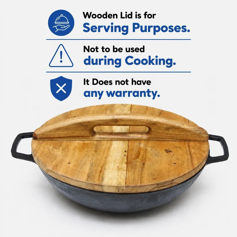 cast iron karahi with wooden cover
