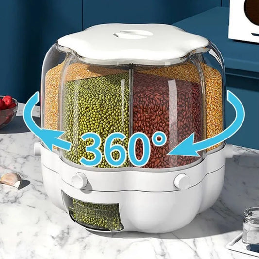 360° Rotatable 6 Grid Round Cereal Dispenser 10KG