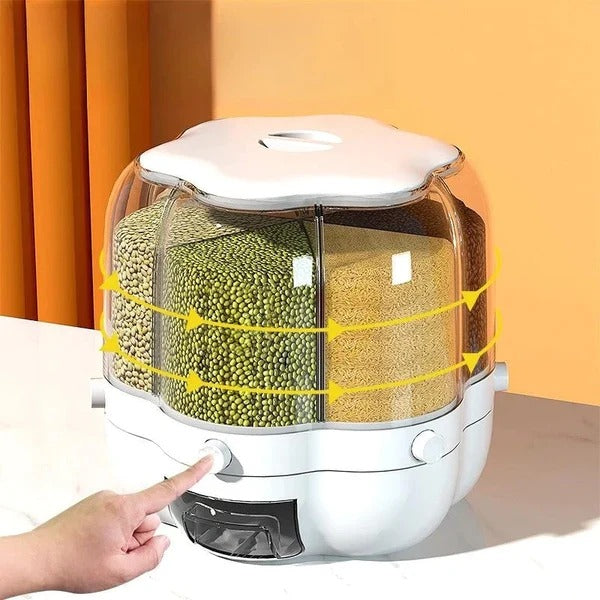 360° Rotatable 6 Grid Round Cereal Dispenser 10KG
