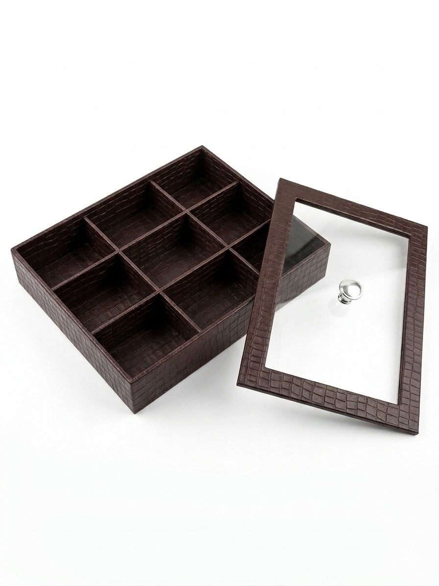 leather dry fruit & candy box with lid.