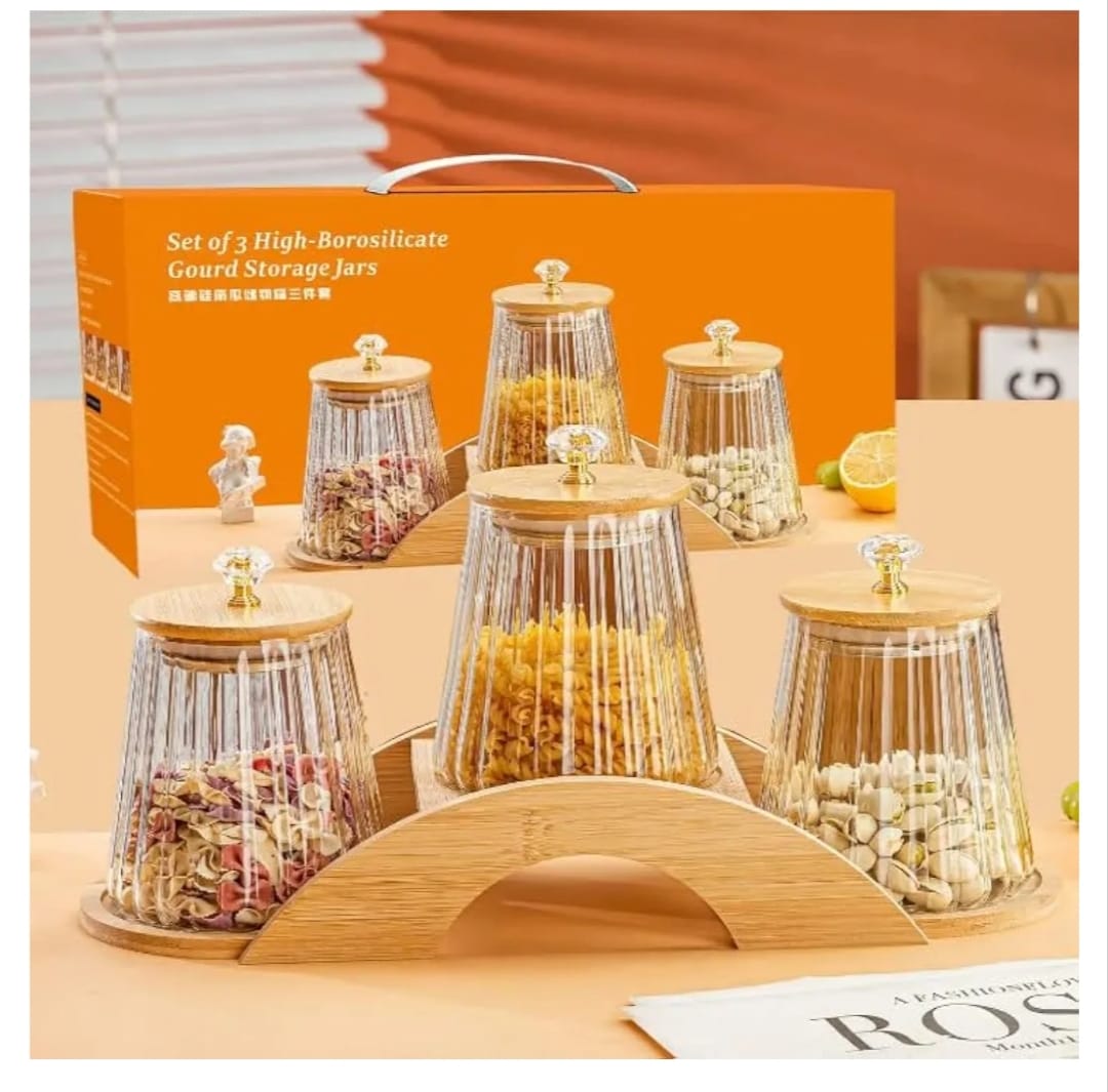 Glass Jar set with wooden stand