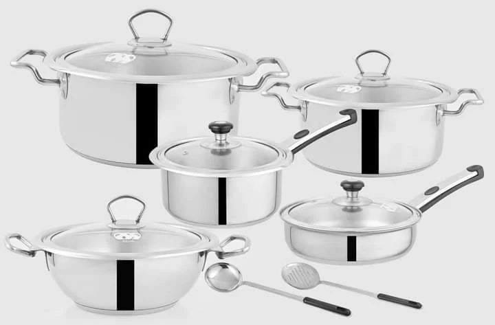 Premium Alpha Stainless Steel 12 Pcs Gift Set, Encapsulated Double Bottom Cookware