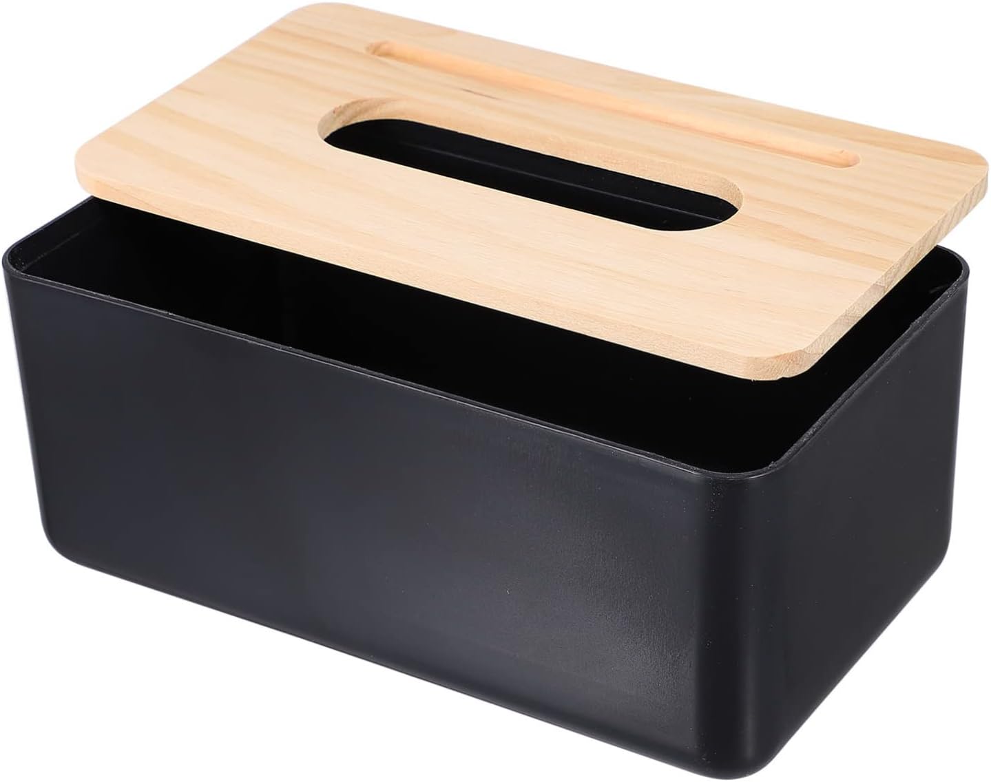 Bamboo Tissue Box White/Black Wood Top