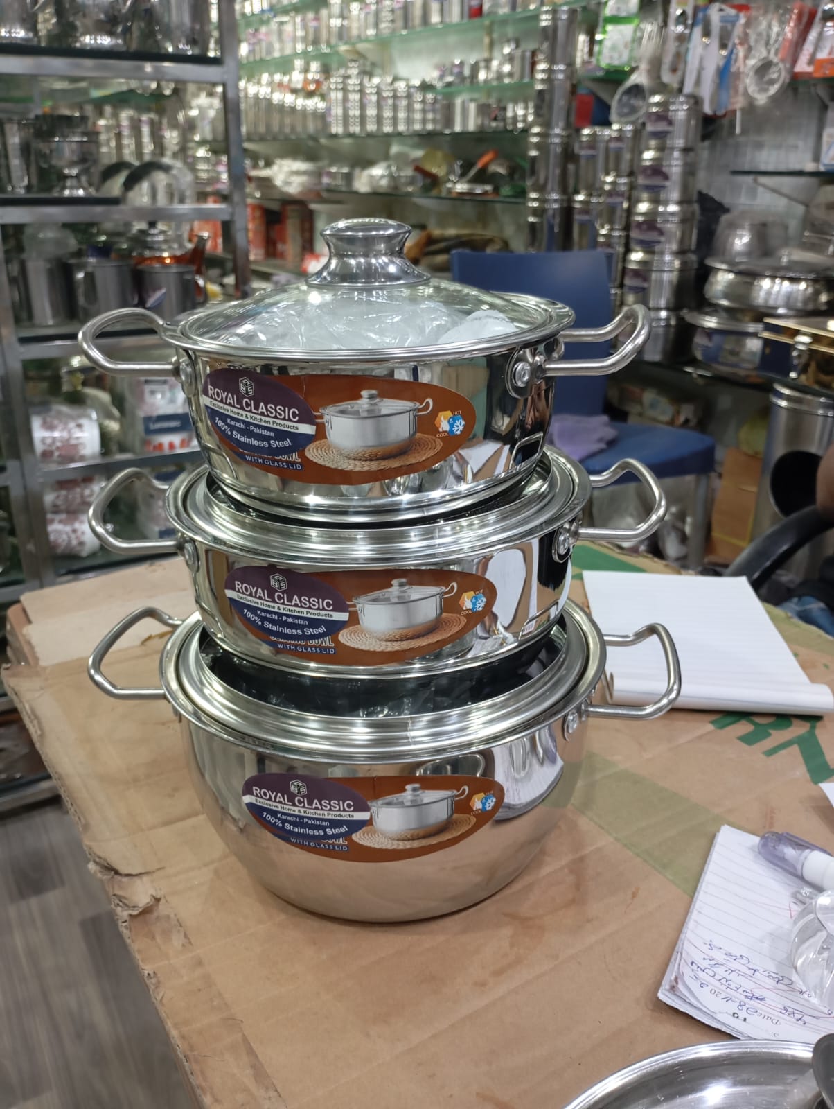 Stainless Steel Serving bowl set with glass lid