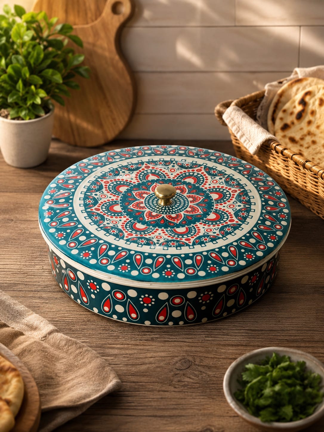 melamine-teal-red-mandala-naan-box-roti-chapati-bread-box-hshome-pk