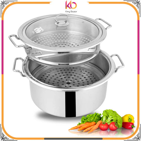 Alpha Stainless Steel Steamer Cooking Pot and glass lid all sizes