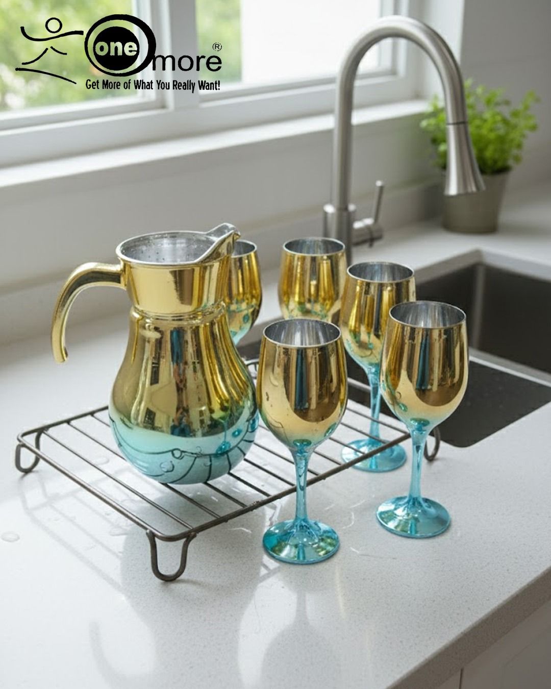 7-piece luxury royal gold water set features a vibrant blue-to-gold gradient
