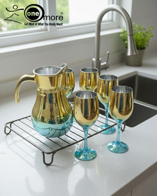 7-piece luxury royal gold water set features a vibrant blue-to-gold gradient