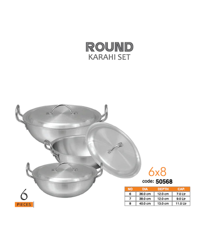 Sonex Stainless STEEL Round Karahi set
