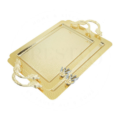 Turkey Heavy Golden Flower Motif Tray Set Rectangle