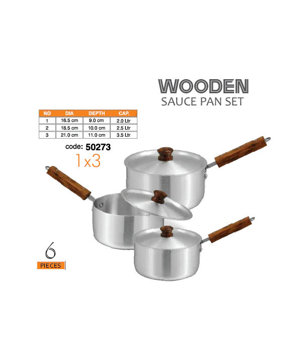 Sonex Stainless Steel Sauce Pot Set (wooden handle)