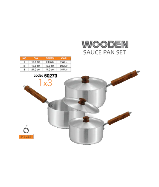Sonex Stainless Steel Sauce Pot Set (wooden handle)