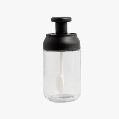 4 in 1 Wooden Base Glass Spice Jar Set Heavy with spoon attached with lid