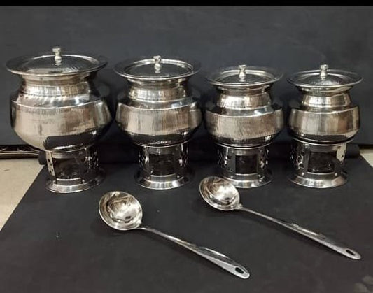 4 serving deg with 4 stand and 2 spoon