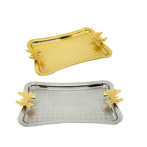 Serving presentation tray butterfly handly golden and silver for guest