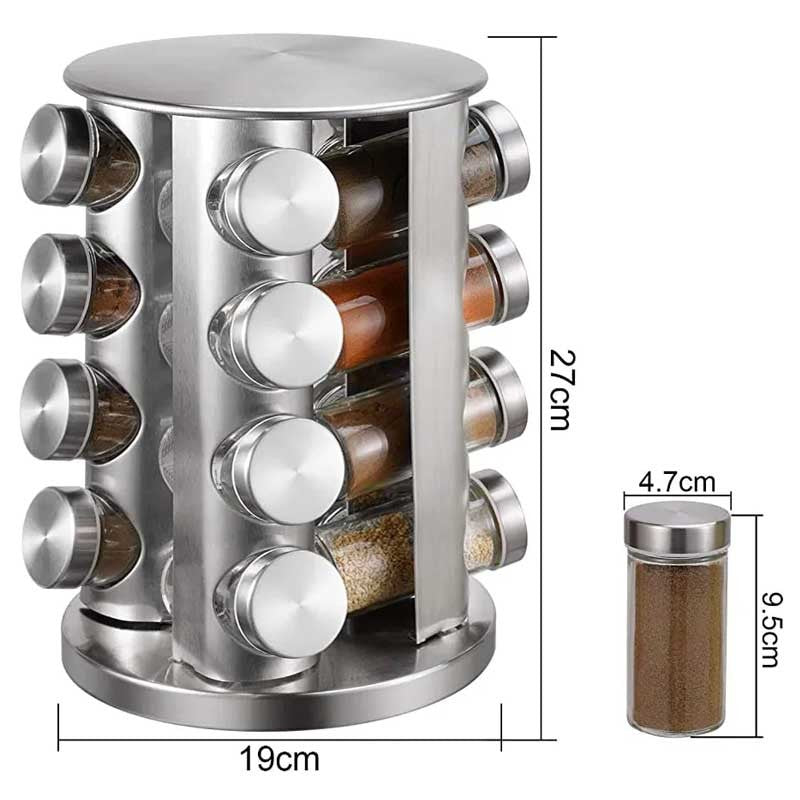 16pcs rotating glass spice jar rack set – Hakimi Steel