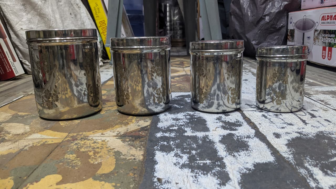 Stainless Steel Lazer Etching Deep Dabba, 4pcs
