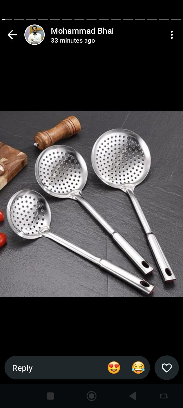 stainless steel skimmer spoons with perforated bowl designs and long handles