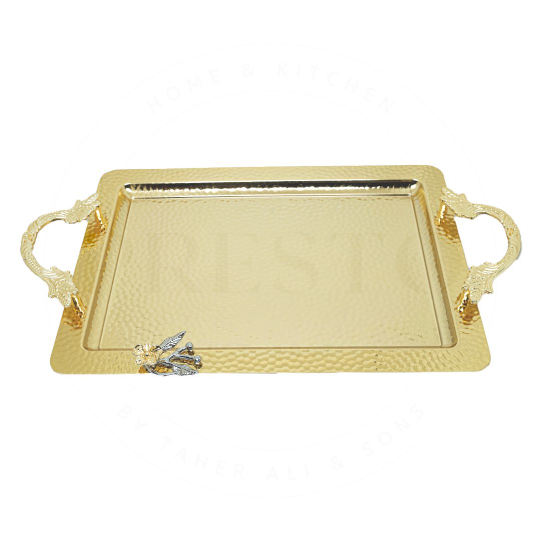 Turkey Heavy Golden Flower Motif Tray Set Rectangle