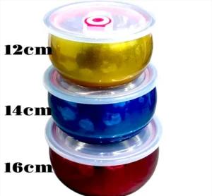 3pcs stainless steel color bowl set with lid imported