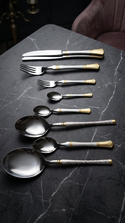 Full Heavy silver golden cutlery sets