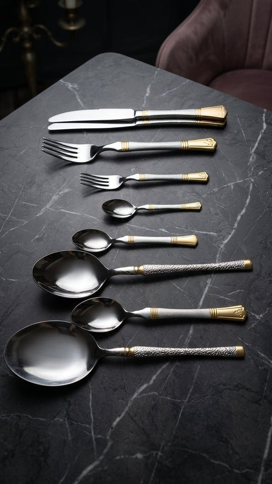 Full Heavy silver golden cutlery sets