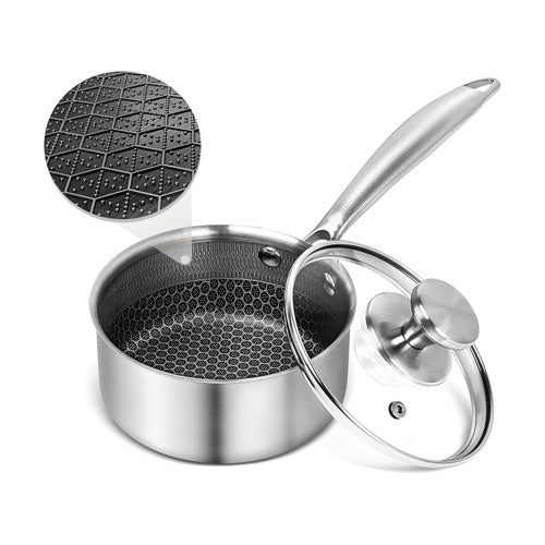 Stainless steel honeycomb Laser coated saucepan with glass lid premium quality.