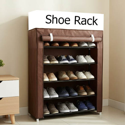 multipurpose portable shoe rack fabric cover with a roll-up zipper door for dust protection