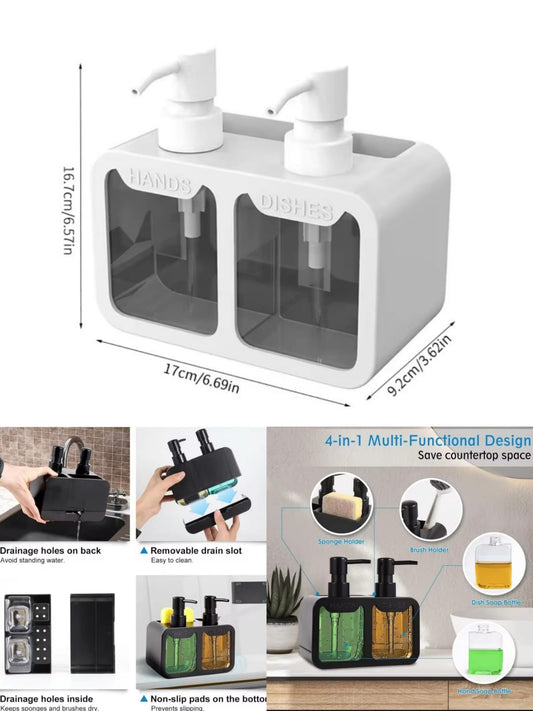 Double soap dispenser with sponge holder