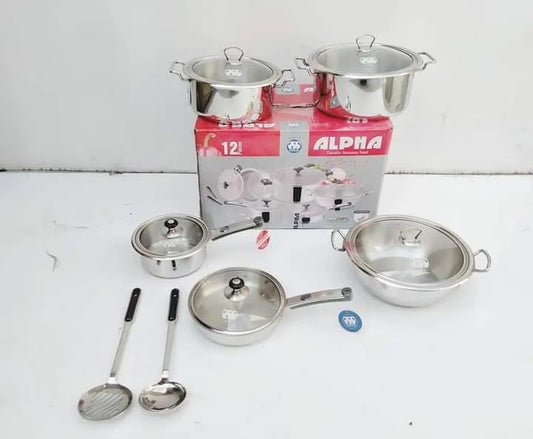 Premium Alpha Stainless Steel 12 Pcs Gift Set, Encapsulated Double Bottom Cookware
