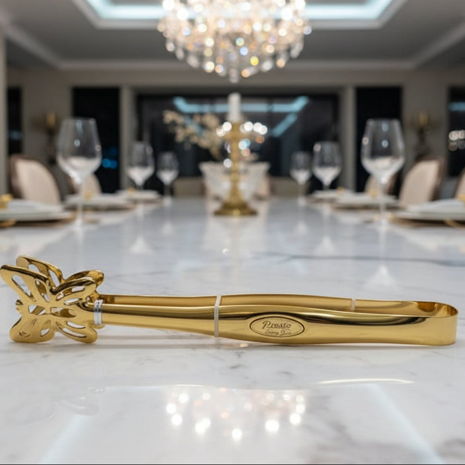 9 inch Tong Golden Colour Stainless steel heavy Serving chimta beautiful luxury