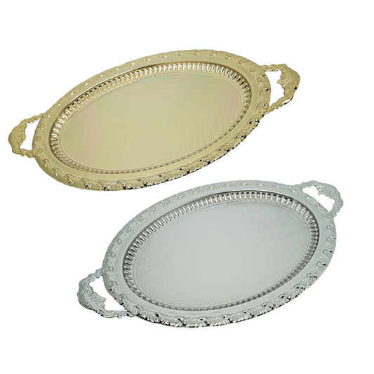 Textured oval tray for presentation golden and silver