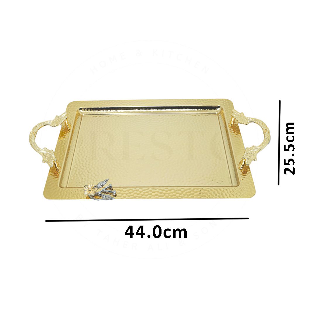 Turkey Heavy Golden Flower Motif Tray Set Rectangle