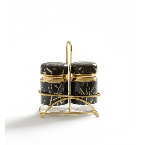 2pc salt pepper set with golden stand