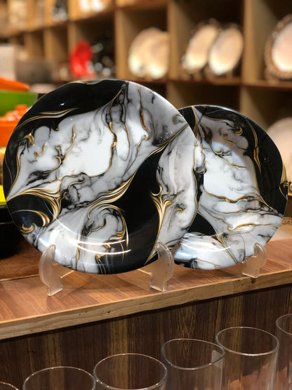 Melamine black marble design plates double glaced unbreakable