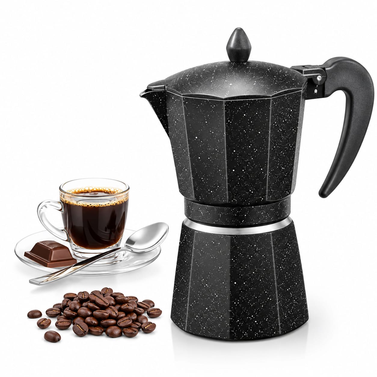 Black aluminum moka pot