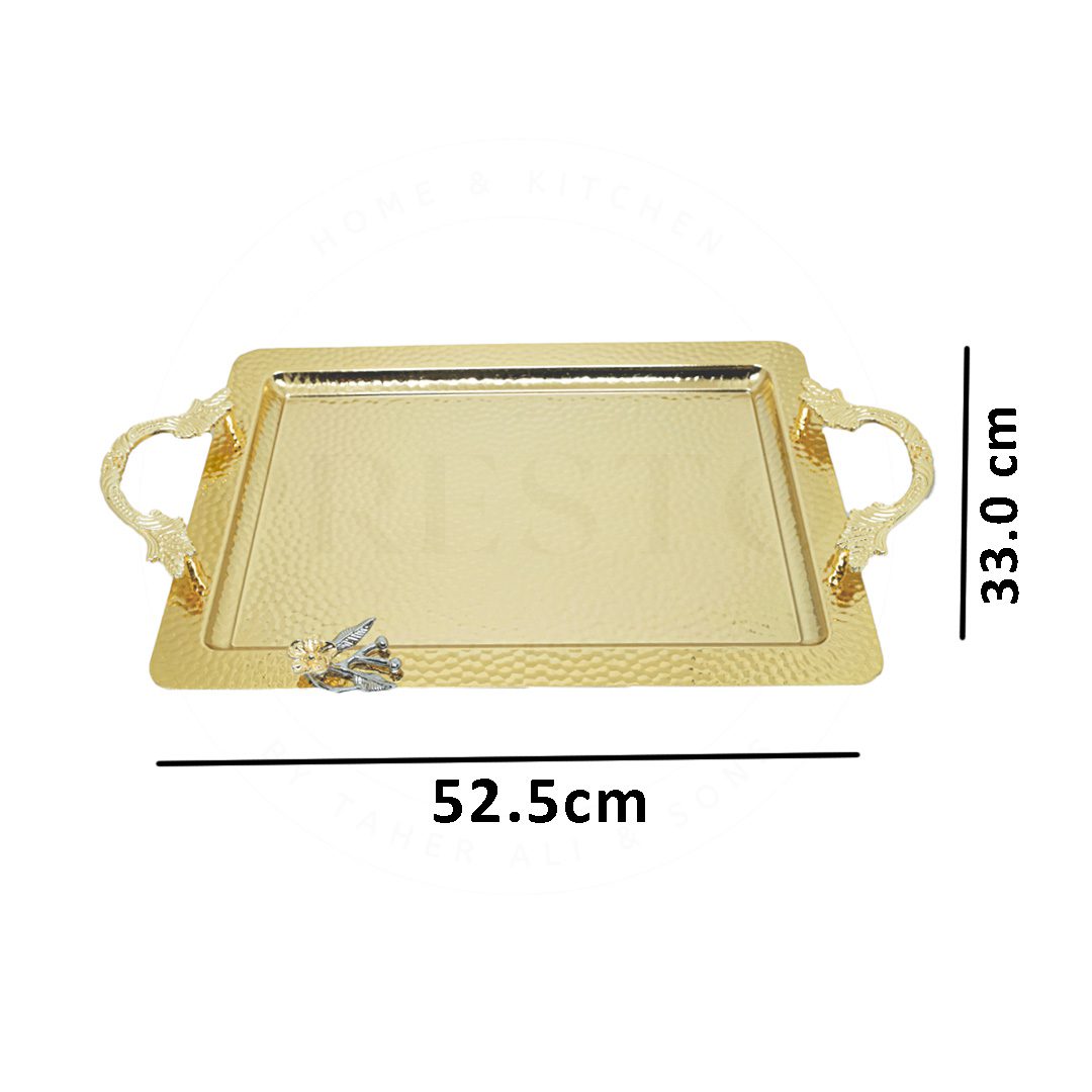 Turkey Heavy Golden Flower Motif Tray Set Rectangle