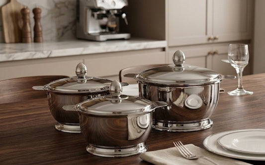 stainless steel 3pcs  serving bowls with matching dome lids