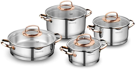 Original Korkmaz Rosanna 8 pcs Cookware set 18/10 stainless steel  made in TURKEY