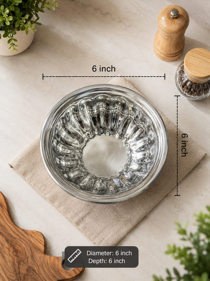 stainless steel fluted bowl with a decorative fluted edge and a mirror finish.6pcs set