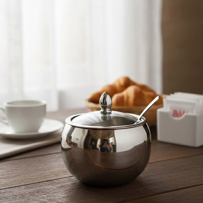 50ml baby sugar pot Stainless steel with glass lid and spoon