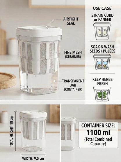 1100ml multi-purpose container acts as a Greek yogurt maker, hung curd strainer