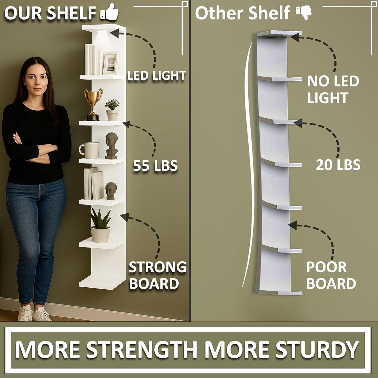 sleek, floating vertical wall shelf