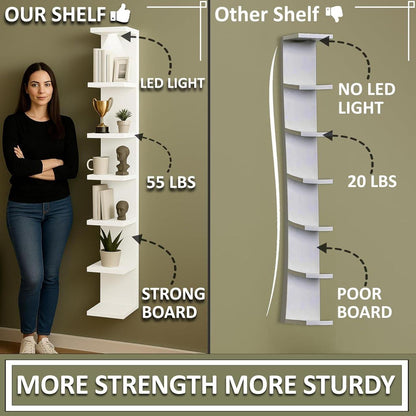 sleek, floating vertical wall shelf