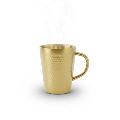 gold-toned stainless steel mug featuring a textured hammered finish 300ml